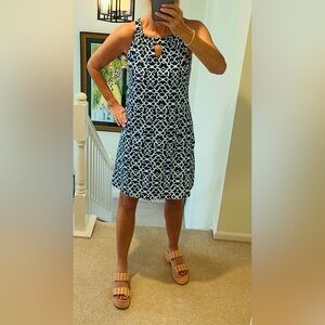 BARBARA GERWIT BLUE HALTER DRESS SZ L PREPPY COASTAL VACATION BEACH SUMMER